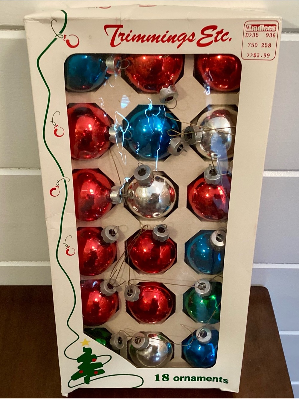Vintage Trimmings Etc. Shiny Glass Holiday Ornaments - Red, Blue, Silver